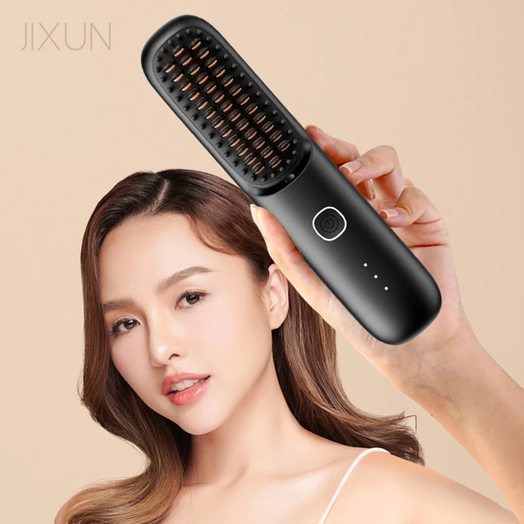 Cordless Hair Straightener Brush 450°F Adjustable Temp 30s Fast Heating 10000mAh Travel Wireless Straightening Comb Adult Kids