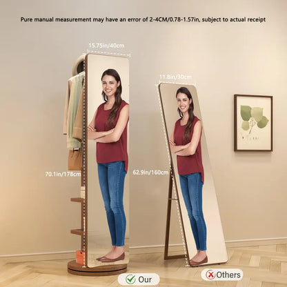 Rotating Floor Mirror with Solid Wood Frame & Coat Rack 🪞✨