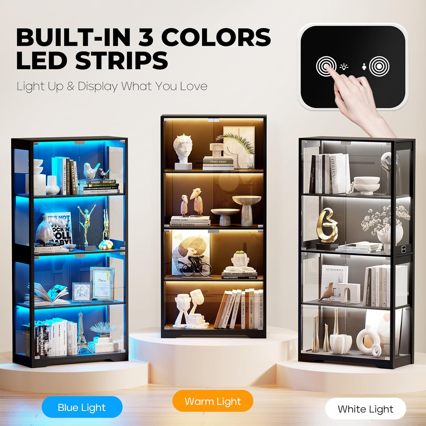 RB- A Showcase with 2-color collectible lights and glass doors