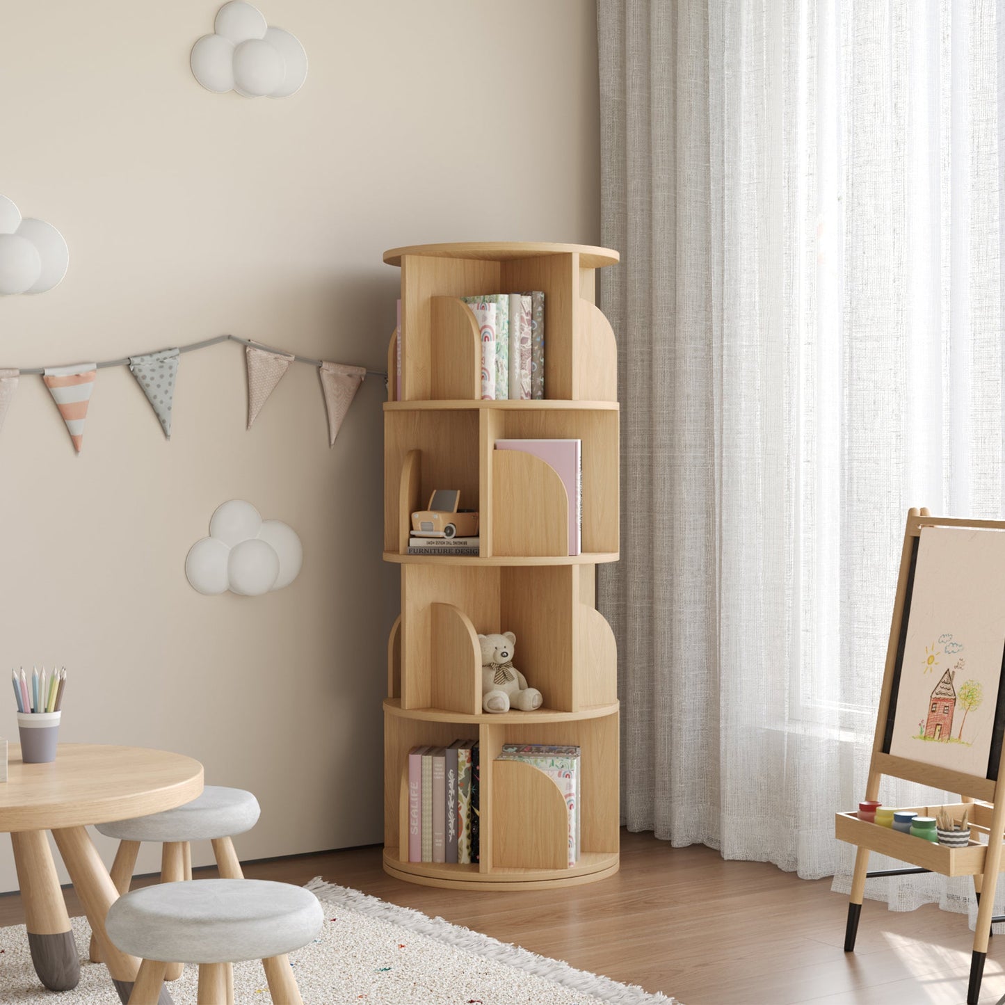 Yowos Rotating Bookshelf 360 Degree Storage Rack