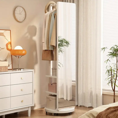 Rotating Floor Mirror with Solid Wood Frame & Coat Rack 🪞✨