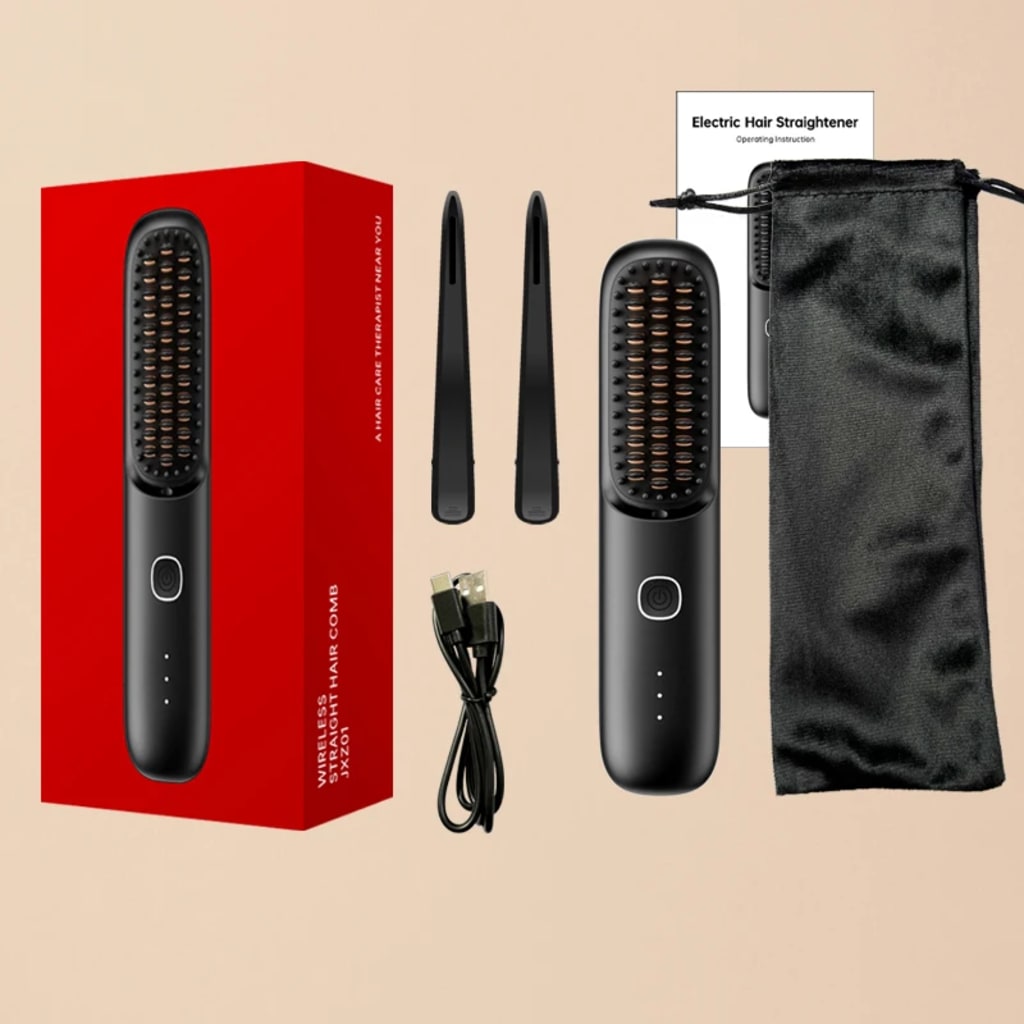 Cordless Hair Straightener Brush 450°F Adjustable Temp 30s Fast Heating 10000mAh Travel Wireless Straightening Comb Adult Kids