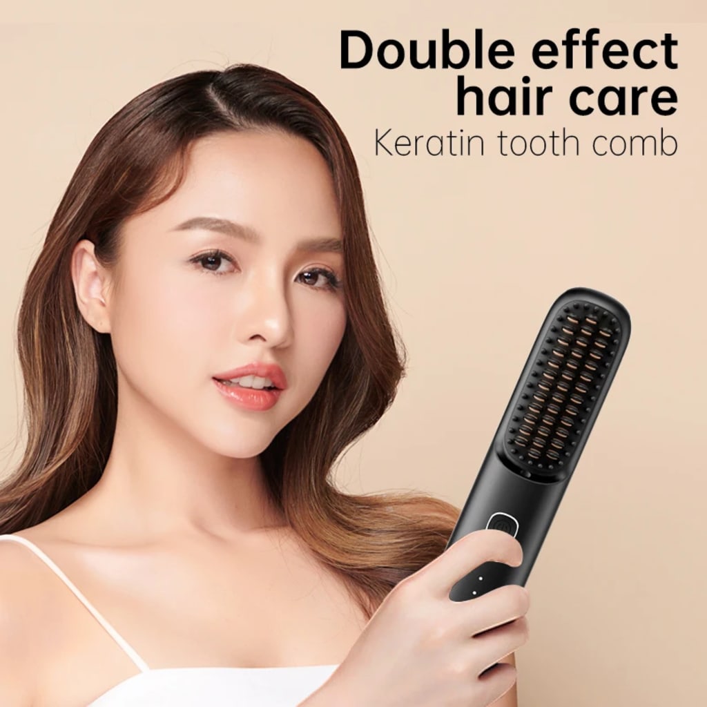 Cordless Hair Straightener Brush 450°F Adjustable Temp 30s Fast Heating 10000mAh Travel Wireless Straightening Comb Adult Kids